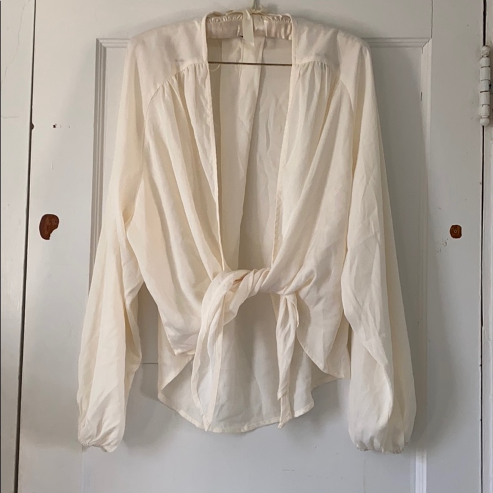 Cream Tie Front Flowy Blouse